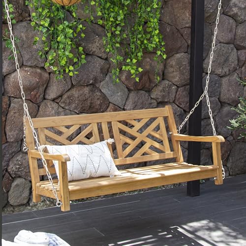 Cambridge Casual Maine Teak Porch Swing – Solid Wood Hanging Outdoor 2-Seater Swing Bench for Porch, Weather-Resistant & Durable
