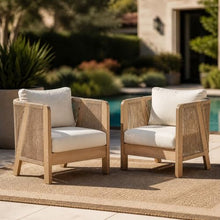 Christopher Knight Home Dalba Acacia Wood Lounge Chair Outdoor Set of 2 with Removable Cushion, Patio Accent Chair with Woven Rope Accents, Patio Furniture Set Sofa Chair, Light Teak+Cream