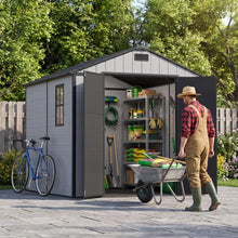 Patiowell 8x8 FT Plastic Outdoor Storage Shed with Floor, Light Gray