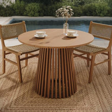 Modway Lane 39 Inch Teak Wood Outdoor Round Dining Table for 4 in Natural – Slatted Patio Table with Umbrella Hole and Pedestal Base for Patio, Balcony, Deck, Backyard, Terrace Or Sunroom