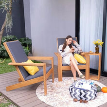 Cambridge Casual Napa Teak Outdoor Adirondack Chat Set of 3 with Padded Seat, Free Furniture Cover, Quick-Dry Foam, Gray Color, Square Side Table, Perfect for A Round Firepit
