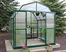 Grandio Greenhouses Elite 8x8 Greenhouse Kit - Heavy Duty, Powder Coated Green House for Hobby Gardeners. Features 10mm Twin Wall Polycarbonate Panels, Base Kit, Barn Shape, & 2 Roof Windows.