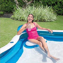 Inflatable Family Swimming Pool with Back Seat Family Lounge Pool Transparent Thickened Wading Pool Blue for Adult Child (229x 229x56cm)