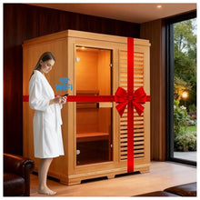 amocane Wood Steam Sauna with WiFi Control, 2-3 Person Canadian Hemlock Home Sauna Traditional Luxurious Wooden Indoor Spa with 3.5KW Harvia Heater, Speaker, Rocks, Bucket (51.2"x41.34"x74.8", 220V)