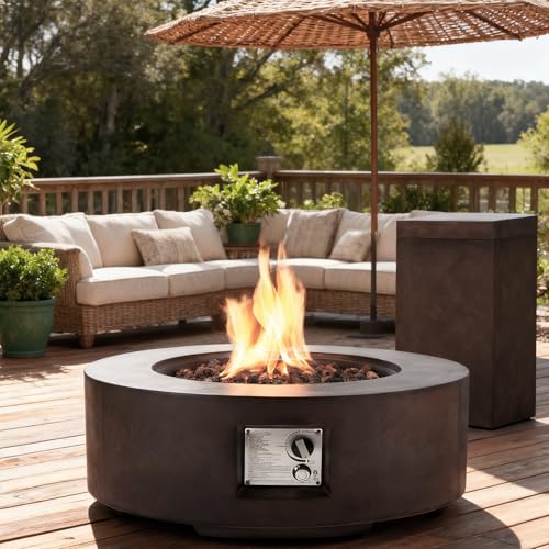 30" Outdoor Propane Fire Pit Table Round Gas Firepit Table with Tank Holder