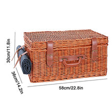 Wicker Picnic Basket for 4 Persons with Waterproof Picnic Blanket, Picnic Set for Family with Insulated Cooler Bag and Cutlery, Willow Picnic Hamper Basket for Camping, Wedding