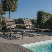 Andehomy Cast Aluminum Outdoor Chaise Lounge Chair with Wheels, Patio Chaise Lounge with 3-Position Adjustable Backrest, Tanning Chair Reclining Chair for Poolside, Bronze (Set of 2)