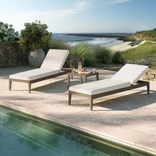 Modway Northlake Teak Outdoor Patio Set of 2 Chaise Lounges and Side Table in Weathered Gray White – 3-Piece Poolside Furniture Set with Adjustable Backrest and Weather-Resistant Cushions