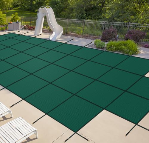 iCOVER Inground Pool Safety Cover, Fits 18x36ft Rectangular Pools with 4x8ft Center End Step, Winter Pool Covers for Inground Pools, Safety Pool Covers, Triple Stitched High Strength, Green