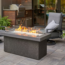 Outdoor GreatRoom Co Propane Fire Pit Table - Key Largo Gas Fire Pits for Outside Patio - 48 Inch Rectangular Concrete Firepit Fire Table, Stucco Base, Glass Tabletop Cover, 80,000 BTU - Black
