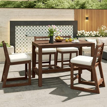 Merax 5-Piece Rustic Outdoor Patio Bar Set, Acacia Wood Patio Table and Chairs Set with Beige Cushion for Balcony Bistro Poolside Backyard Porch or Small Outdoor Spaces, All Weather, Mocha