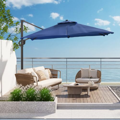 OROTLECT 10FT 360° Rotation Offset Cantilever Patio Umbrella with Solar Lights,Easy Crank & Tilt Adjustment for Backyard, Poolside