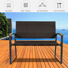 Rattan Patio Garden Bench, Outdoor Wicker Rattan Bench, Rattan Loveseat Set Chair Curved Backrest and Armrest, Ideal for Outdoor, Porch, Patio Furniture Chair w/Rattan Style