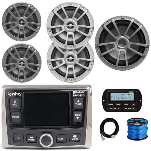 Enrock Marine Infinity PRV-315.2 Bluetooth AM/FM/WB Radio Receiver with 2x 6.5" Speakers, 2x 8" Speakers & 10" Subwoofer Gray
