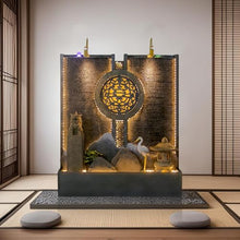 Indoor Outdoor Resin Zen Fountain Wall with LED Lights, Large Water Feature with Circular Design, Landscape Decor with Pump, for Garden, Entryway & Living Room,Spa(Stone Lion)