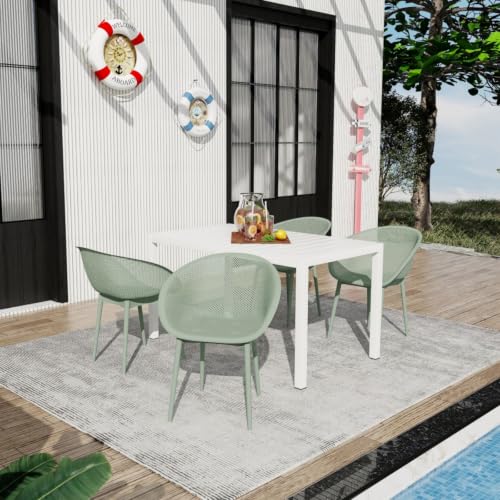 Hassyee 3 Pieces Outdoor Plastic Bistro Set with Round Coffee Table and Mesh Design for Poolside, Deck, Patio Furniture Set with Premium All-Weather Durability for Backyard (Green 5 PCS)