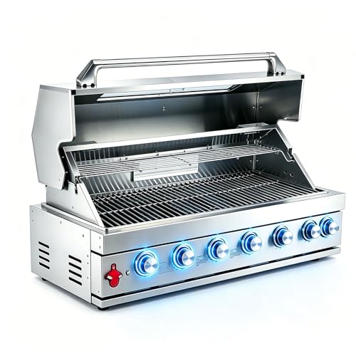 6 Burner Built In Gas Grill Island Head, Stainless Steel 39 Inch Propane Grill with Rear Burner, 72,000 BTUs, 684 SQ In Racks with Dual Fuel Compatibility