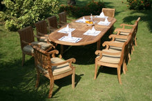 WholesaleTeakFurniture Grade-A Teak Wood 10 Seater 11 Pc Dining Set: 117" Double Extension Oval Table 10 Giva Arm/Captain Chairs #WFDSGVs