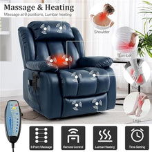 HTERWQEA Dark Blue Power Lift Recliner Chair with Massage Heat