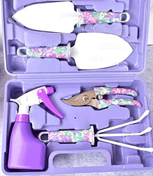 XIXIDIAN Garden Tools Set, 5 Pieces Gardening Tools with Purple Floral Print, Garden Hand Tools with Carrying Case & Ergonomic Handle Gardening Gifts for Women Men