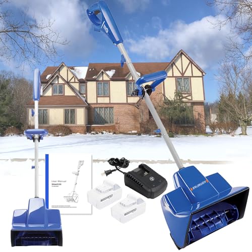SAIYERUS 24V Cordless Snow Blower, Electric Snow Blower, Cordless Snow Removal Shovel with Adjustable Handle, Cordless Snow Shovel Kit, 11in Width, 7in Depth, for Deck Terrace Sidewalk Step,2 Battery
