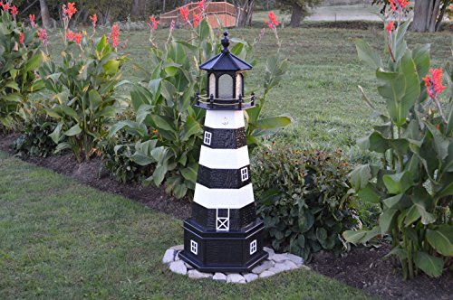 Backyard Crafts Amish-Made Cape Canaveral, FL Replica Lighthouse with Base and Solar-Powered LED Lighting, 82" Tall