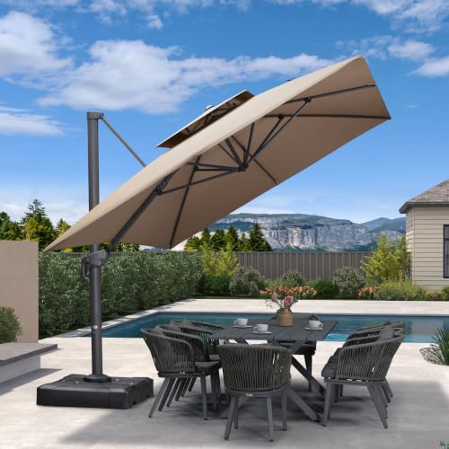 OROTLECT 10' x 13' Rectangular Double Top Cantilever TiltIng Umbrella With Base And 360° Rotation,Taupe