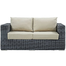 Modway Summon Wicker Rattan Outdoor Patio Sunbrella Loveseat in Canvas Antique Beige