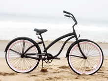 Firmstrong Women's Beach Cruiser Bicycle Single Speed 26 Inch Matte Black/Pink Rims