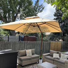 132'' Square Wood Pattern Cantilever Umbrella With Steel Plate Base,Beige