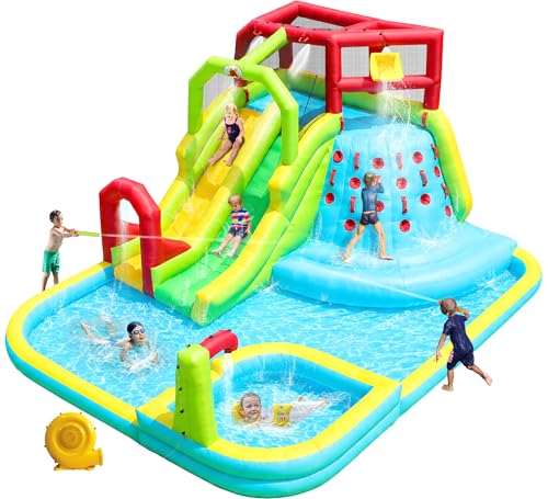 WELLFUNTIME Large Inflatable Water Slide Park with Air Blower