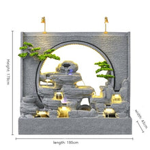 Zen Garden Landscape Waterfall Gray Rockery Fountain with LED Lights and Artificial Greenery – Tranquil Indoor/Outdoor Decorative Water Feature, Housewarming Gift(A)