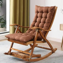 GenSDH Modern Rocking Chair Set with Footstool Wooden Folding Reclining Chair with Footrest Comfortable Rocking Armchair with Upholstered Seat for Balcony Patio Adjustable Backrest