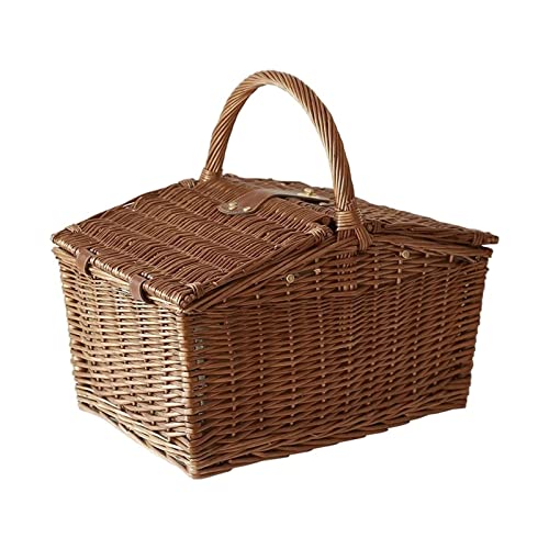 FENOKD Picnic Basket Wicker Picnic Basket Sets for 4 Persons, Natural Hand Woven Willow Hamper Basket with Service, Picnic Basket for Family,Party,Outdoor,Camping，