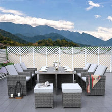 Gray Aluminum 6-Person Outdoor Dining Set with 6 Chairs and 4 Ottomans