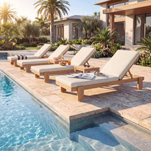 Merax 4-Piece Outdoor Acacia Wood Chaise Lounge,Teak Frame&Beige Cushion