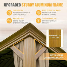 Outdoor Hardtop Gazebo, 14' X 20' Metal BBQ Canopy with Galvanized Steel Double Roof, Permanent Pergola with Curtains and Netting, UV-Proof, Suitable for Patio, Deck, Garden (14'X20' (Wood))