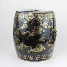 LINKIO Garden Stool Dragon Carved Ceramic Garden Stool, Dark Coffee Glaze, Decorative Bathroom Bench Ottomans(B)