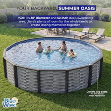 Blue Wave Affinity 30-ft Round 52-in Deep Hard Sided Above Ground Pool with Resin Verticals & Top Seats, Vinyl Liner & Skimmer – Steel Wall Construction with 19,800 Gallon Cap for Family Recreation
