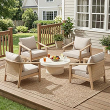 Christopher Knight Home Hartford Acacia Wood Lounge Chair Outdoor Set of 4 with Removable Cushion, Solid Wood Patio Accent Chair with PE Wicker Backrest, Patio Furniture Sofa Set, Light Brown+Beige