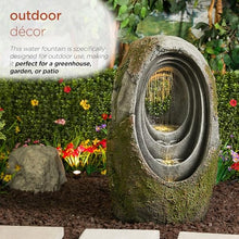 Alpine Corporation WIN1702 32" H, 4-Tier Rainforest Fountain with LED Lights, Oval Shaped – Outdoor Waterfall Feature for Garden & Patio Décor, Brown