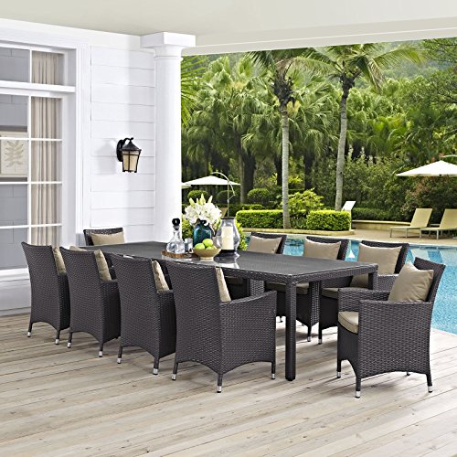 Modway Convene 11-pc Outdoor Patio Dining Set Espresso Orange