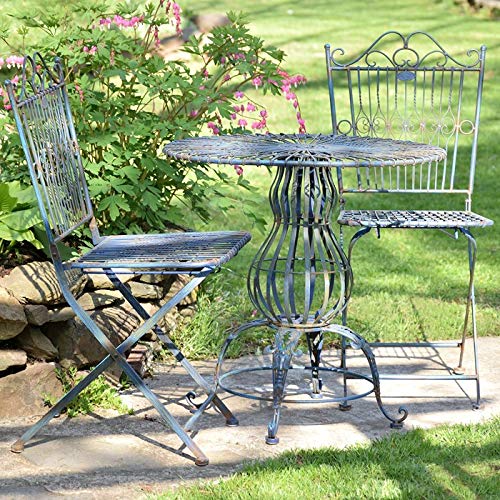 Set of 3 Sturdy Metal Bistro Set, 2 Folding Chairs, 1 Table (Cobalt Blue)