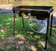 Bayou Classic Dual Patio Camp Stove w/Double Griddle Features Dual 6-in Cast Aluminum Burners 27-in Tall Cooker 13.5-in x 13.5-in Square Removable Griddle Perfect For Backyard Chefs Tailgates