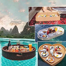 Southeast Asian Style Swimming Pool Tray, Handmade Rattan Dinner Plate, Aluminum Alloy Frame Wine Tray, Suitable for Pool Parties, Weddings,White,80CM