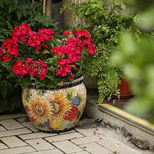 CUTPOIY Outdoor Villa Garden Large Flower Pot Hand-Painted Ceramic Mosaic Plant Pot Amen Garden Balcony Bonsai Planter European Classical Garden Planter Corridor Aisle Colorful, Sun Flower-Medium