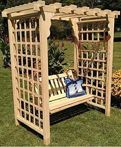 Amish-Made Lexington Style Cedar Arbor with Swing - 5' Wide Walkthrough, Linden Leaf Stain