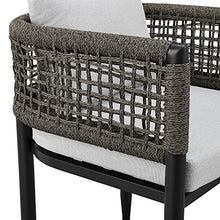 Armen Living Felicia Outdoor Patio 7-Piece Dining Table Set Aluminum Grey Rope Cushions Black