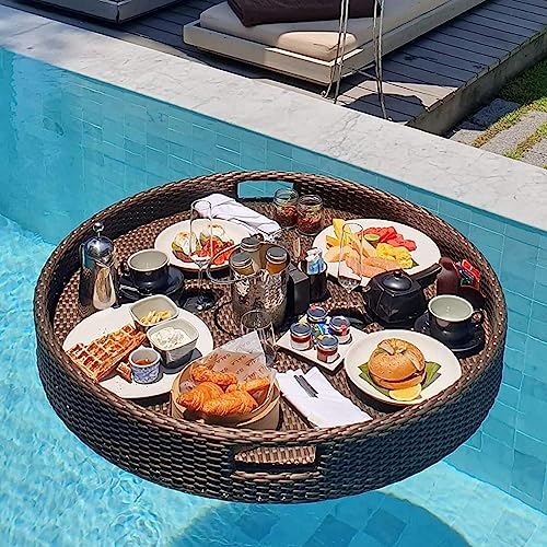 ERoomQ Floating Tray,Water Surface Floating Disc,Floating Serving Tray Table Round with Handles,Swimming Pool Floats for Adults for Food Hot Tub Breakfast,60Cm