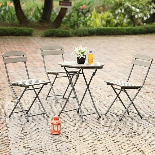 Balcony Table and Chair Set Outdoor Table And Chairs Set Balcony Cafe Leisure Table Set Household Iron Folding Garden Table And Chair Patio Furniture Bistro Table Set ( Color : Wood-1 Table-3 Chair )